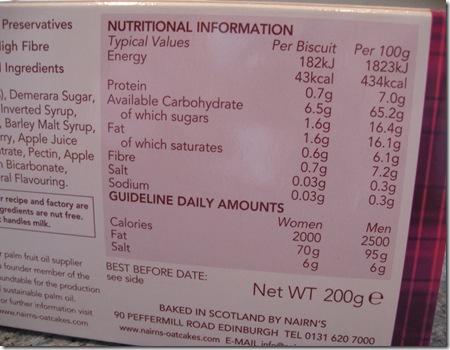nairns nutritional information